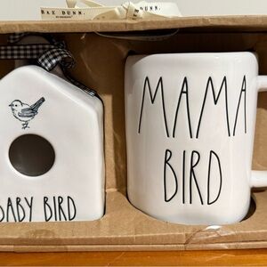 Rae Dunn White Mama Bird Mug and Baby Birdhouse Set